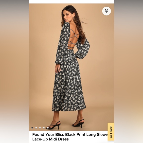 Lulus Dresses & Skirts - Lulus Found Your Bliss Black Print Long Sleeve Lace Up Midi Dress